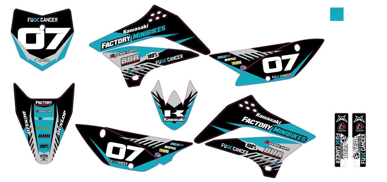 KLX110 Factory Minibikes Custom Graphics Kit w/ Name & Numbers - Factory Minibikes