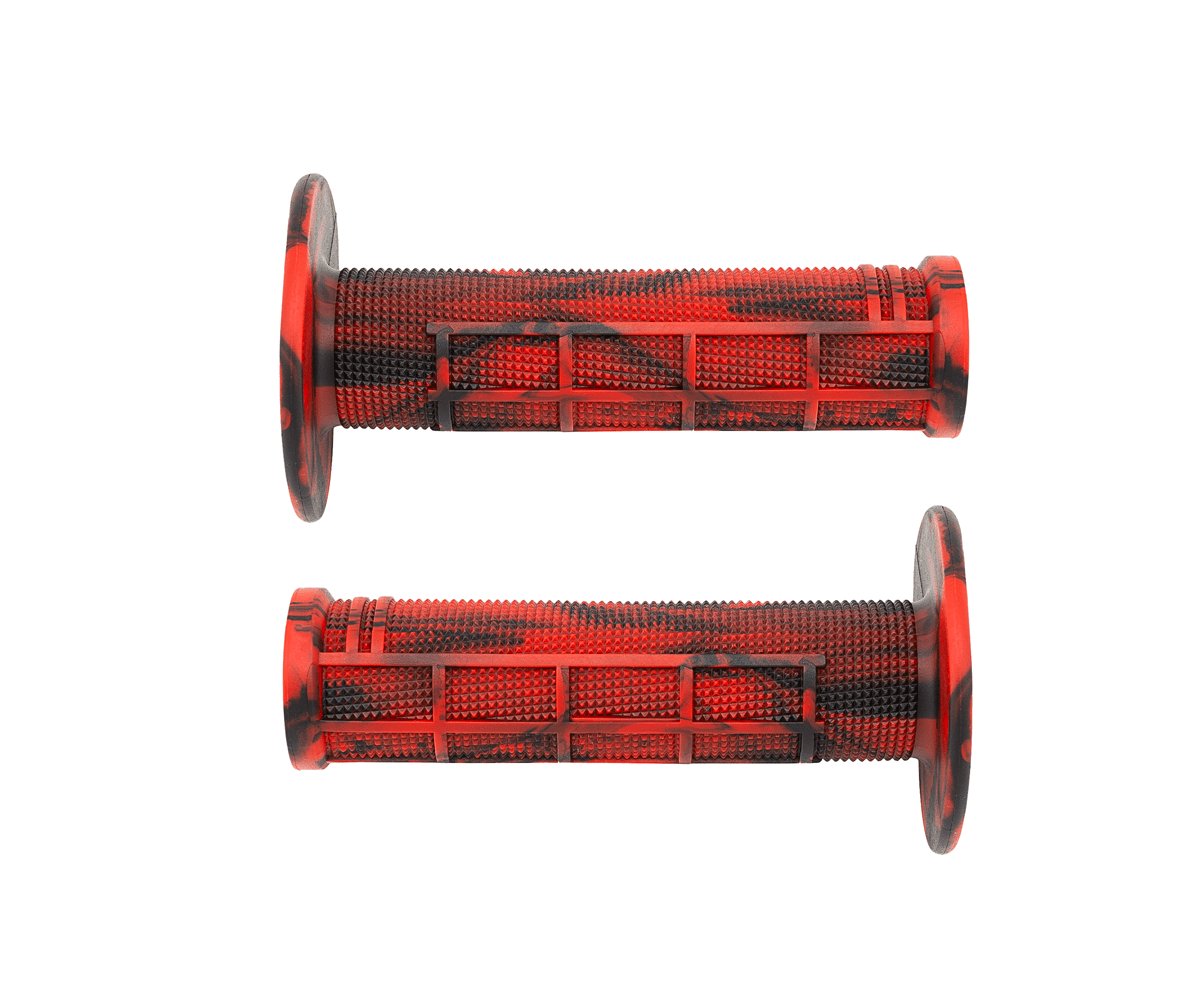 Grip Set, Motocross, Black & Red, Half Waffle, Soft Compound – 7/8″ - TB Parts TBW2089