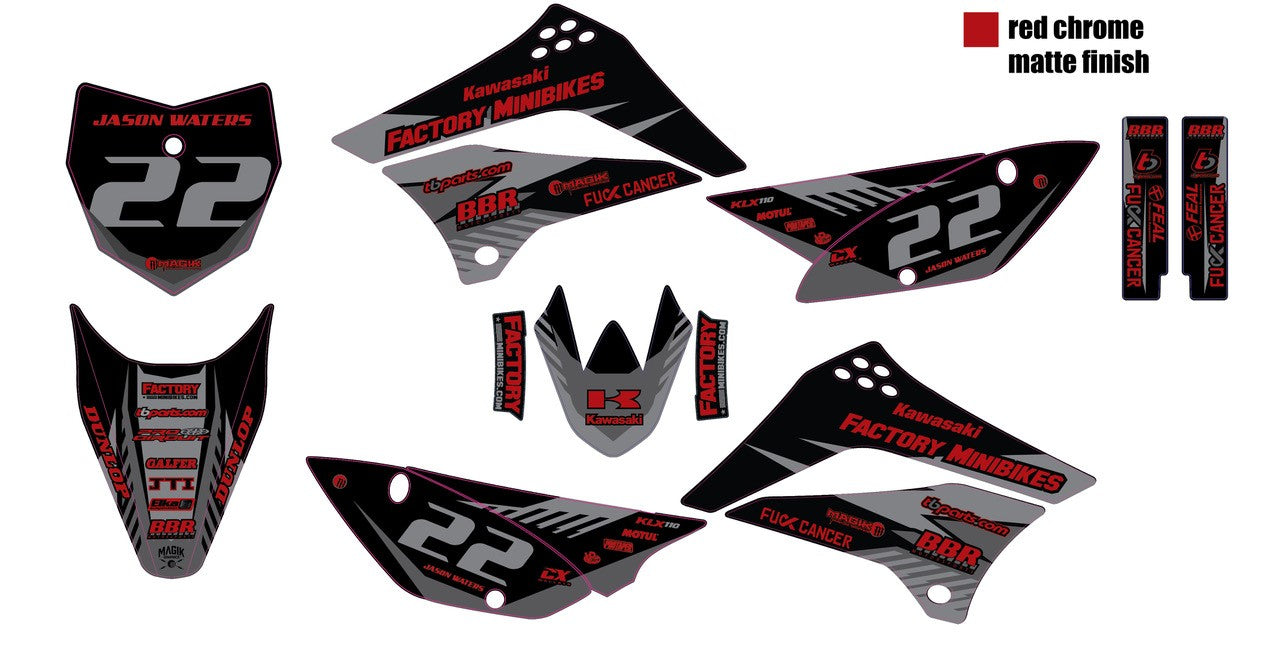 KLX110 Factory Minibikes Custom Graphics Kit w/ Name & Numbers - Factory Minibikes