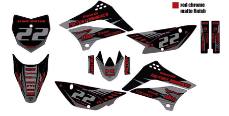 KLX110 Factory Minibikes Custom Graphics Kit w/ Name & Numbers - Factory Minibikes