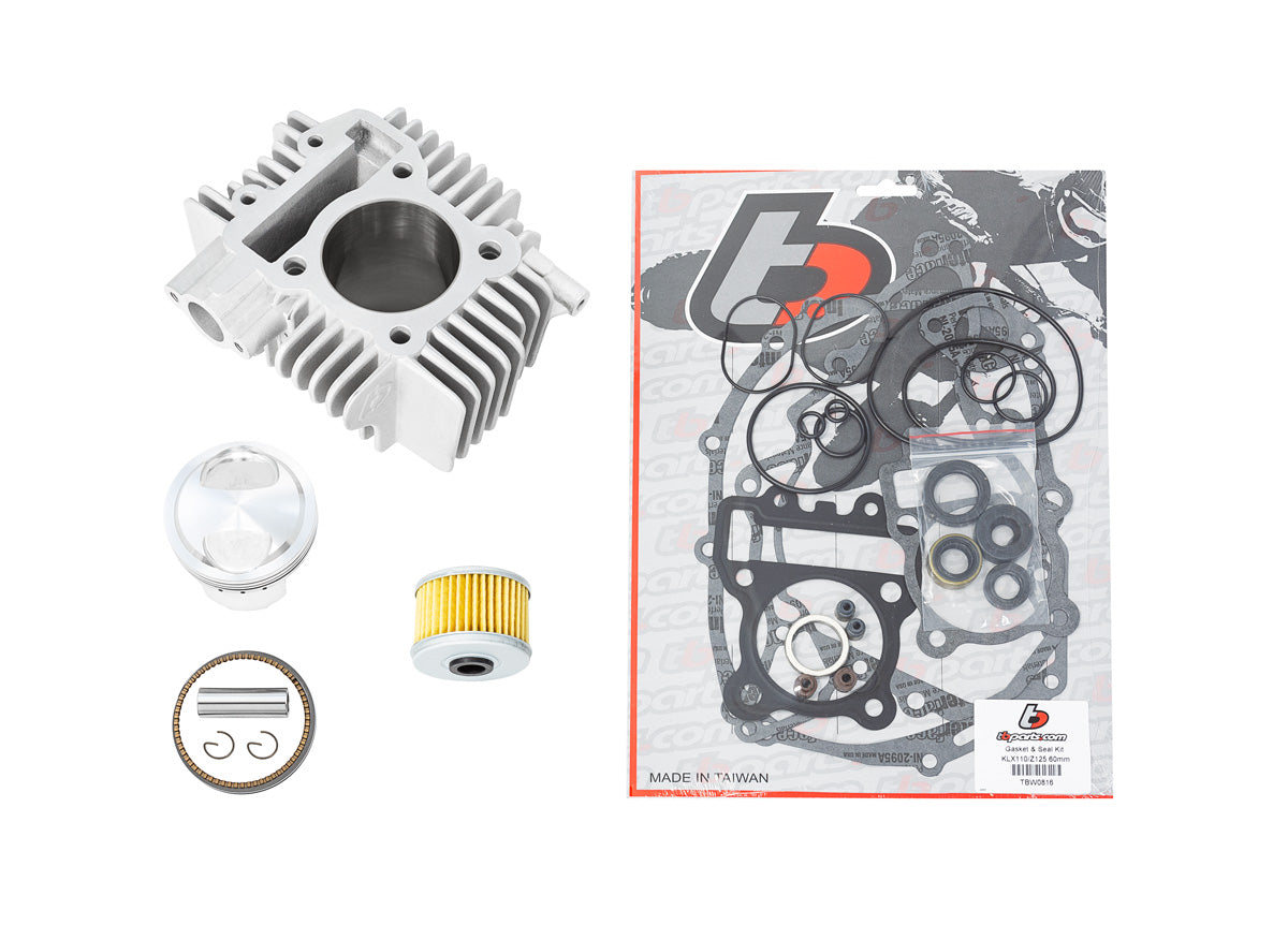 143cc Bore Kit w/ Forged Piston for V2 Head, Gaskets, Seals, & Oil Filter - KLX110 & Z125 - Factory Minibikes