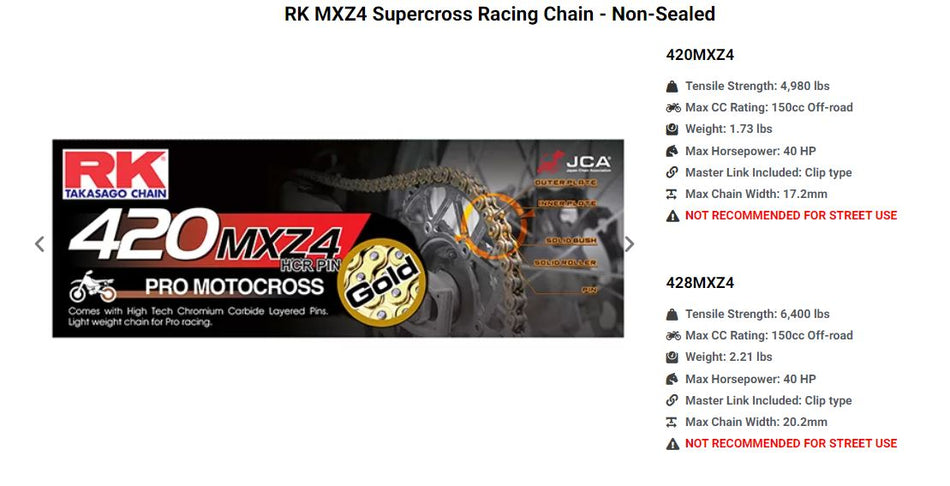 RK Gold 420MXZ4 Works Race Chain - 120 Links - Factory Minibikes