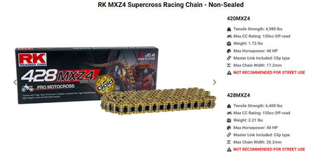 RK Gold 428MXZ4 Works Race Chain - 120 Links - Factory Minibikes