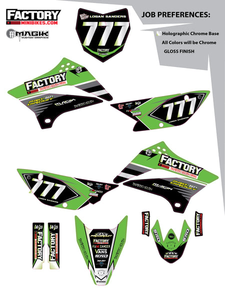 KLX140/L/G/RF Factory Minibikes Custom Graphics Kit w/ Name & Numbers - Factory Minibikes