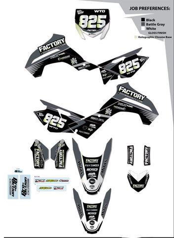 KLX140/L/G/RF Factory Minibikes Custom Graphics Kit w/ Name & Numbers