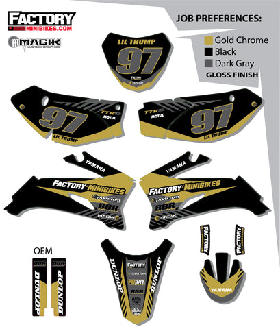 TTR110 Factory Minibikes Custom Graphics Kit w/ Name & Numbers - Factory Minibikes