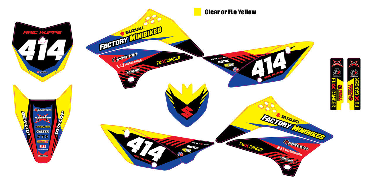 KLX110 Factory Minibikes Custom Graphics Kit w/ Name & Numbers - Factory Minibikes