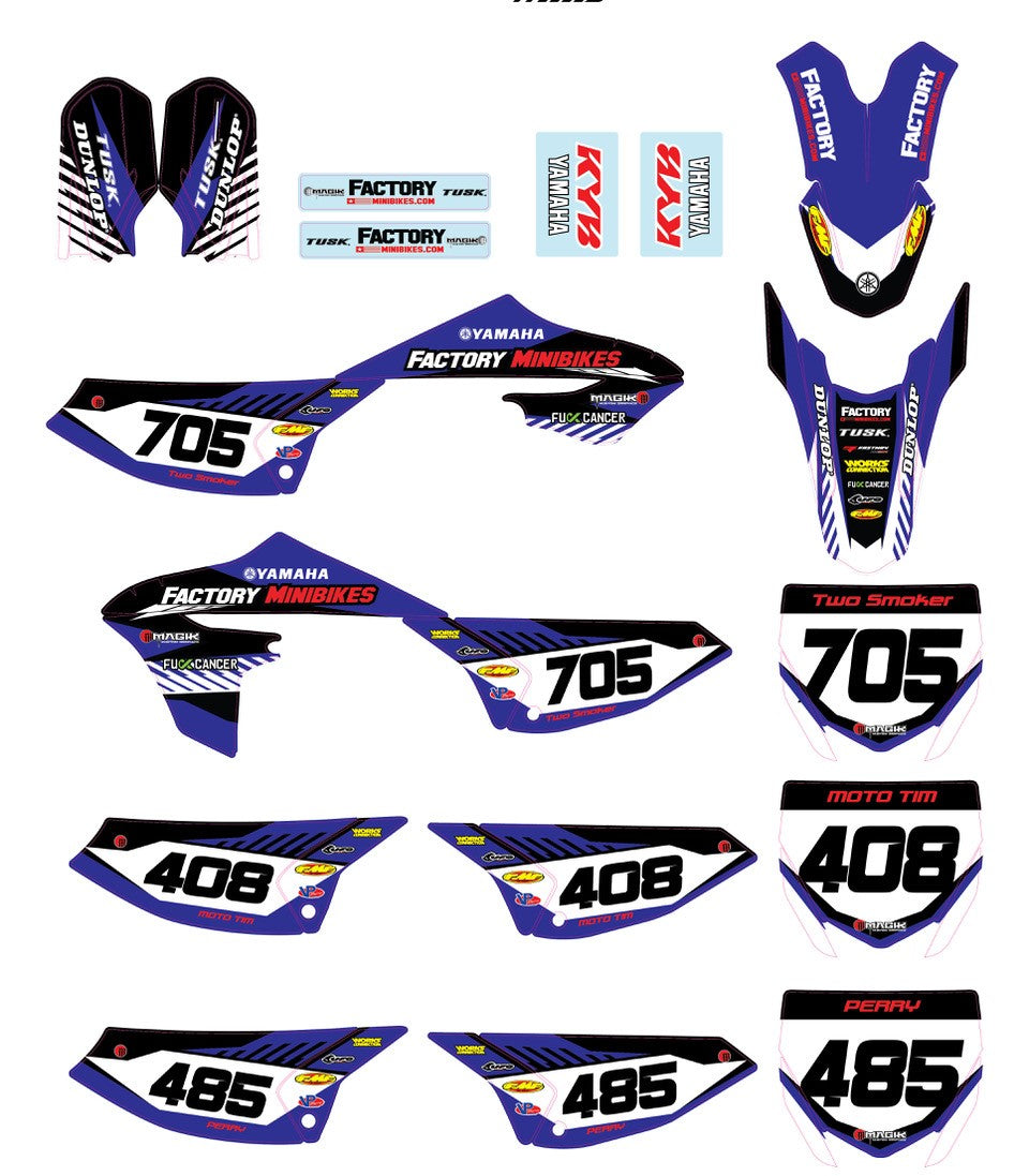 KLX110 Factory Minibikes Custom Graphics Kit w/ Name & Numbers - Factory Minibikes