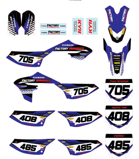KLX110 Factory Minibikes Custom Graphics Kit w/ Name & Numbers - Factory Minibikes