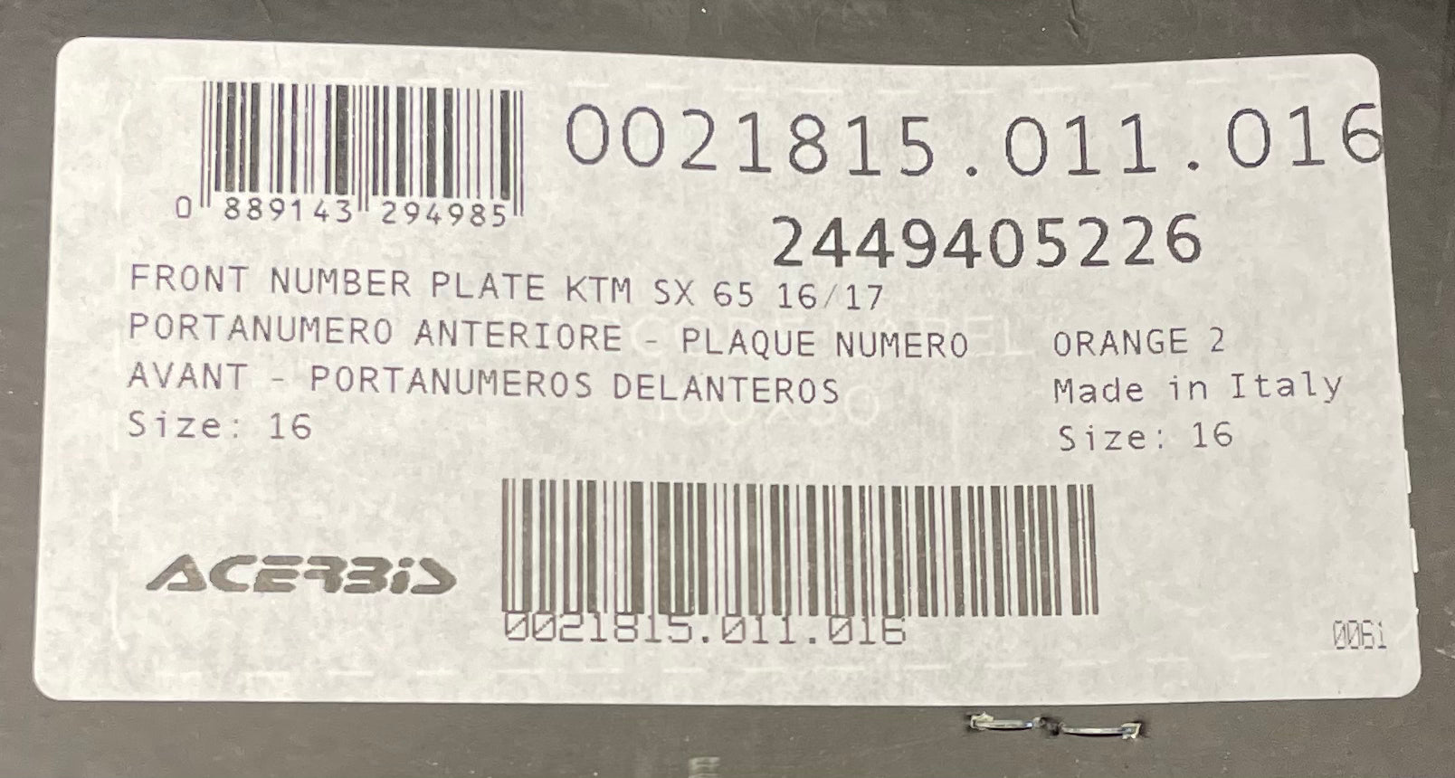 GARAGE SALE -- NEW KTM SX65 Acerbis Front Number Plate - Orange - Factory Minibikes