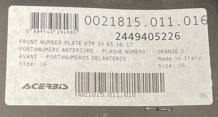 GARAGE SALE -- NEW KTM SX65 Acerbis Front Number Plate - Orange - Factory Minibikes