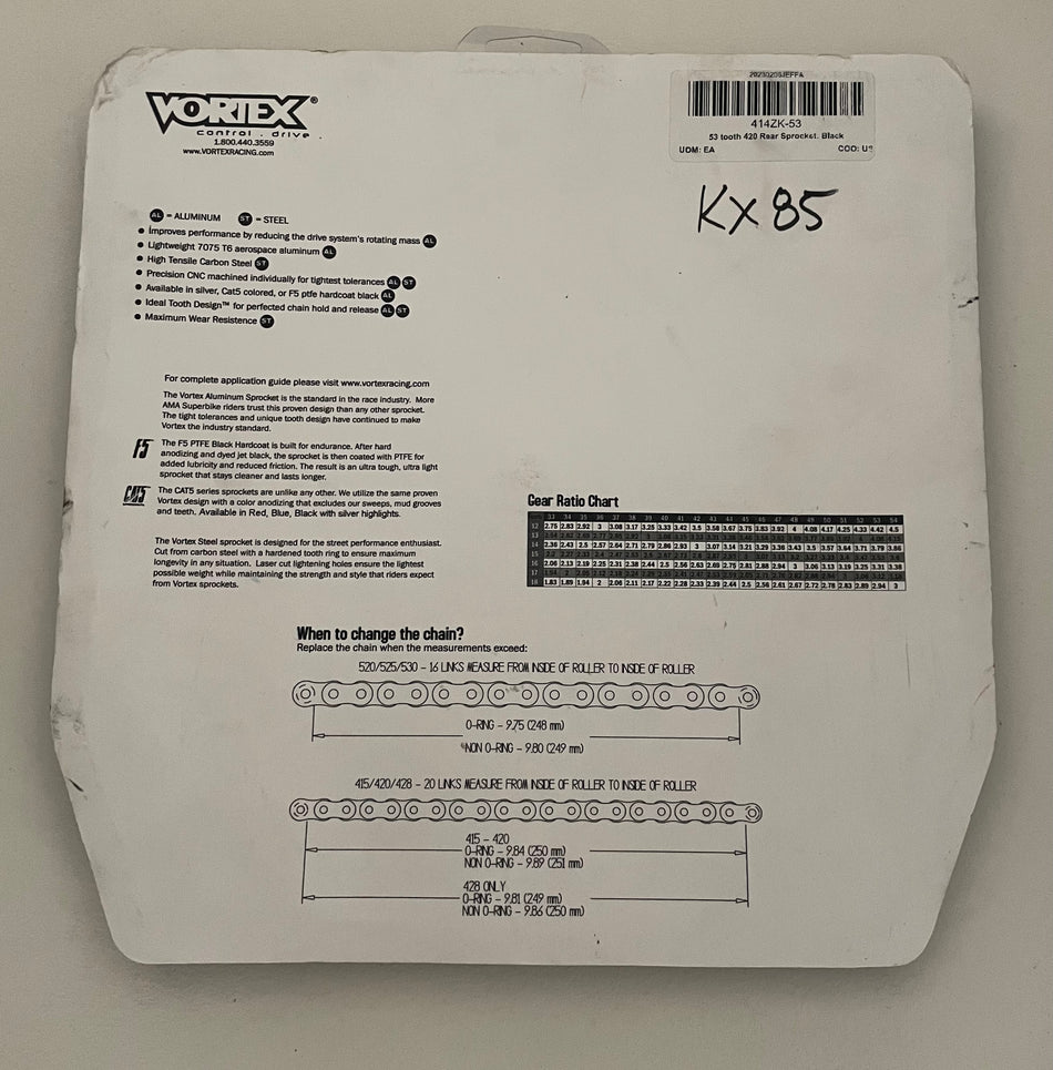 GARAGE SALE -- Vortex KX85 Rear Sprocket 53T - Factory Minibikes