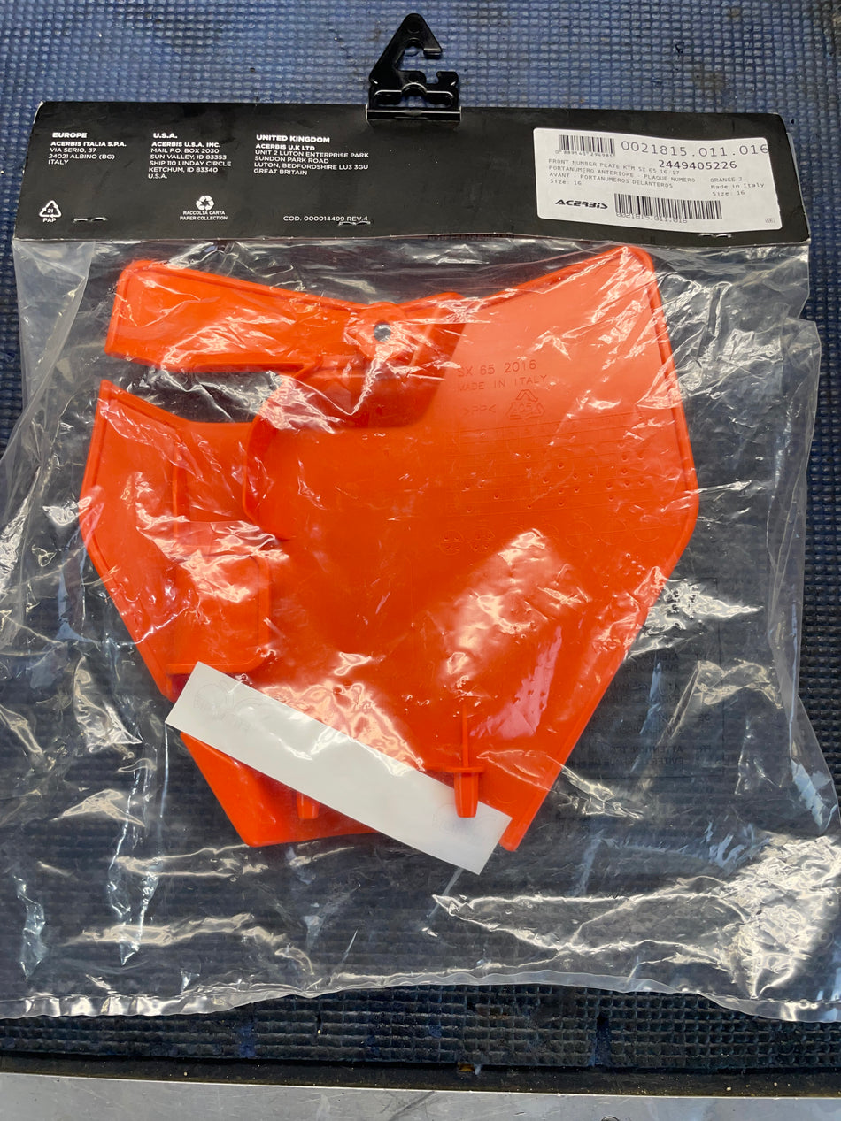 GARAGE SALE -- NEW KTM SX65 Acerbis Front Number Plate - Orange - Factory Minibikes