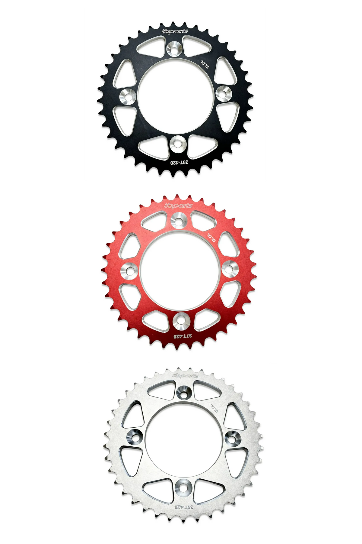 TB Aluminum Rear Sprocket - Black/Red/Silver - CRF110 - Factory Minibikes