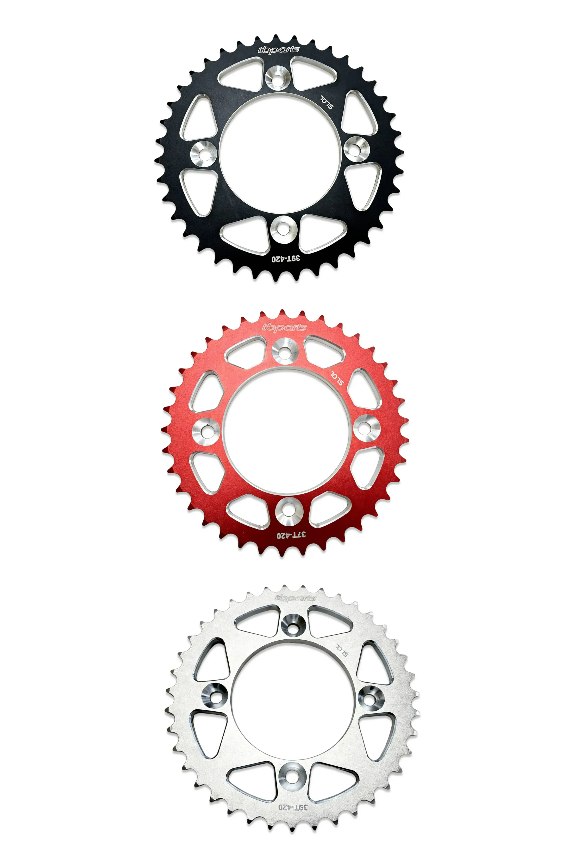 TB Aluminum Rear Sprocket - Black/Red/Silver - CRF110 - Factory Minibikes