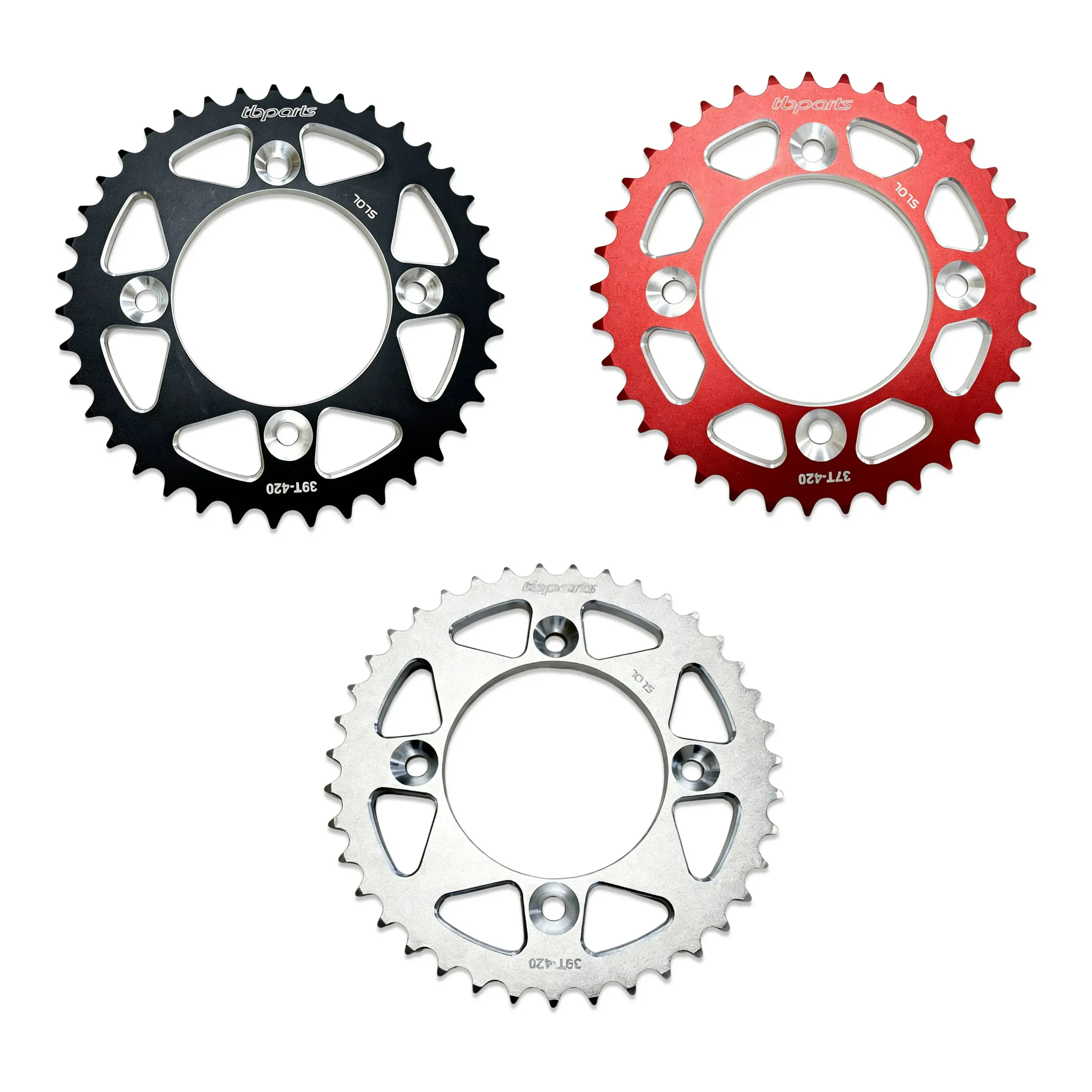 TB Aluminum Rear Sprocket - Black/Red/Silver - CRF110 - Factory Minibikes