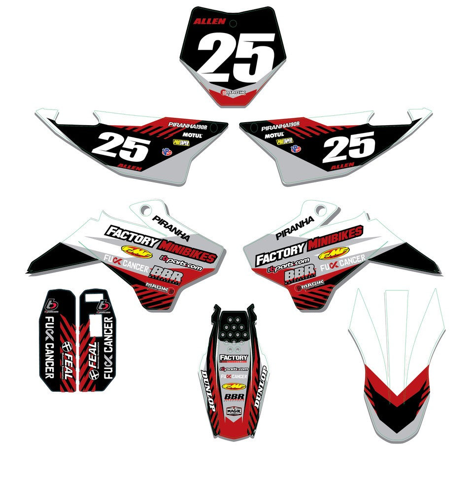 KLX110 Factory Minibikes Custom Graphics Kit w/ Name & Numbers - Factory Minibikes