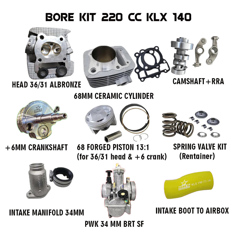 220cc Big Bore Kit - 36/31 Race Head - 68mm 13:1 Forged Piston - Ceramic Cylinder - 34mm Carb - Factory Minibikes