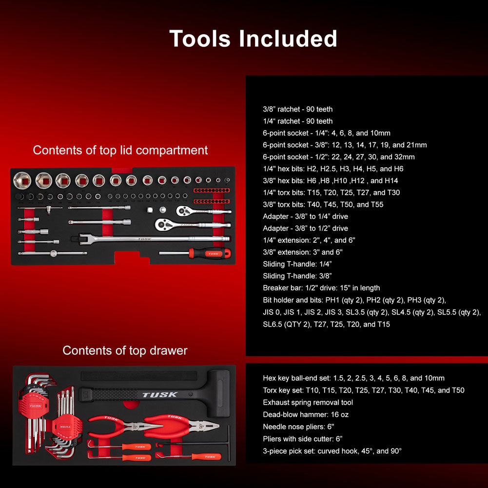 Tusk Moto Toolbox with 129-Piece Tool Set - Factory Minibikes