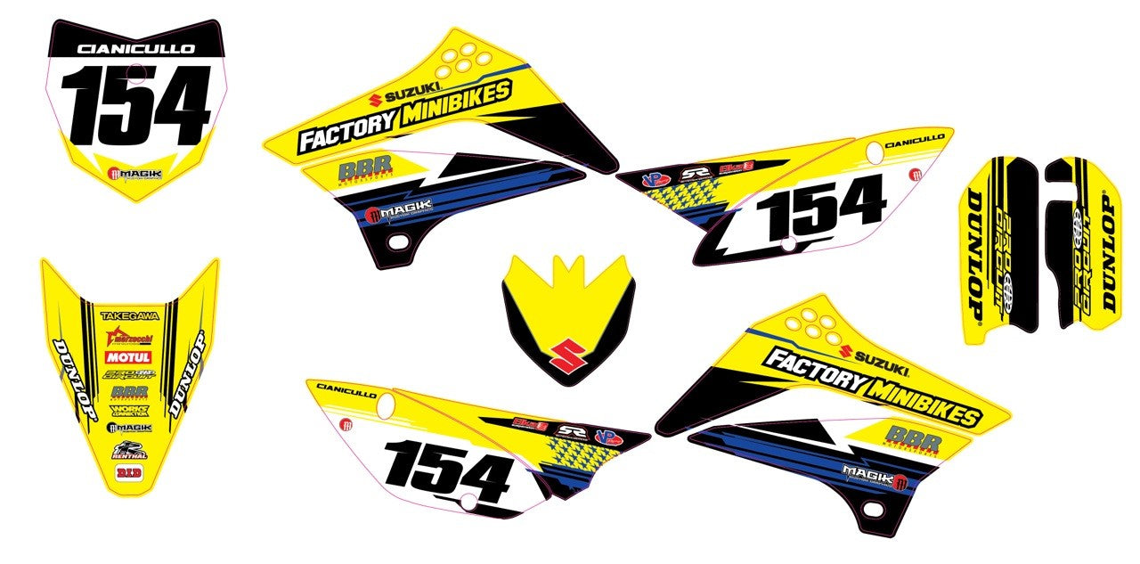 KLX110 Factory Minibikes Custom Graphics Kit w/ Name & Numbers - Factory Minibikes