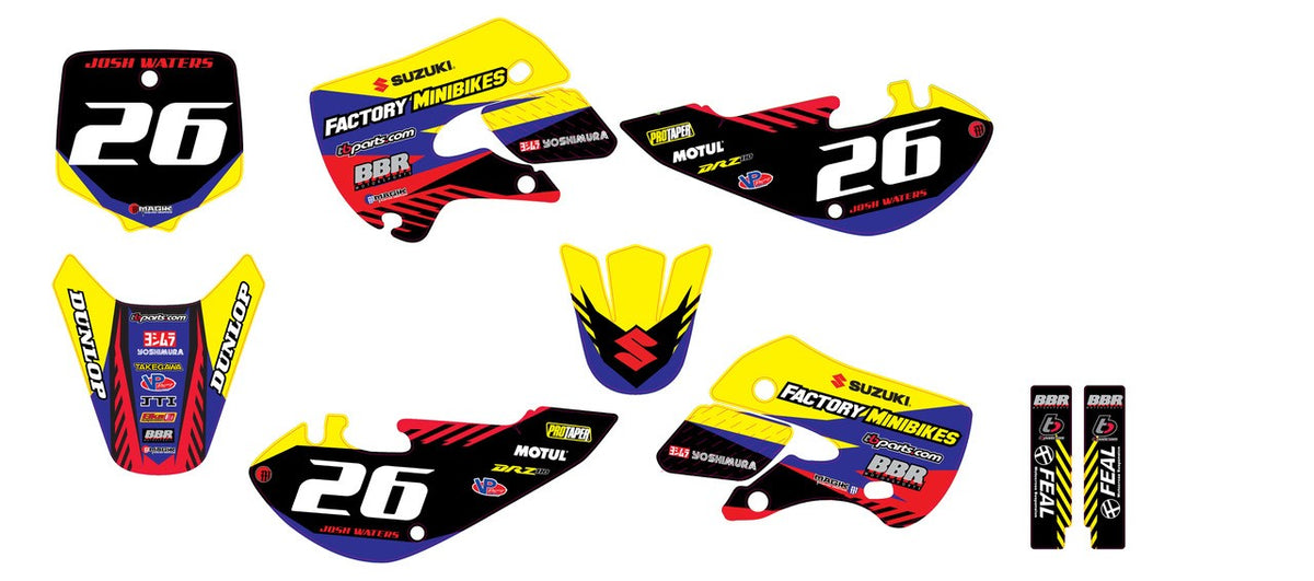 KLX110 Factory Minibikes Custom Graphics Kit w/ Name & Numbers - Factory Minibikes