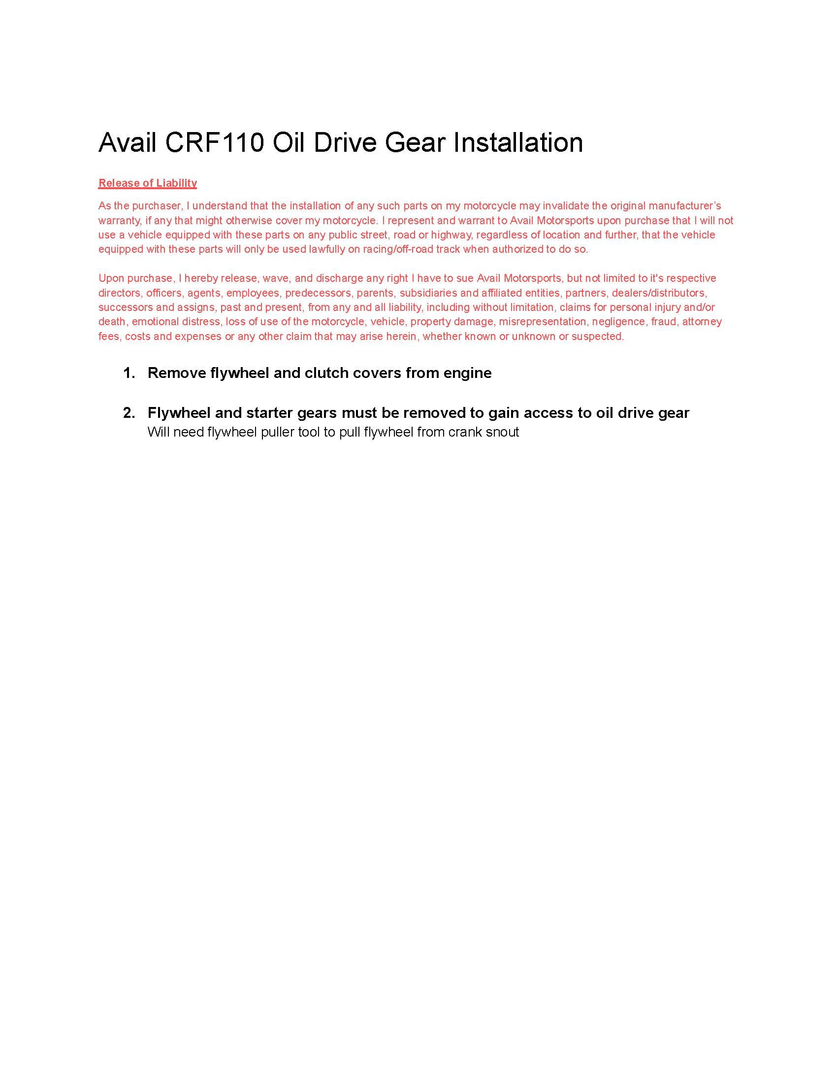 HD Oil Pump Drive Gear - Honda CRF110F - Factory Minibikes