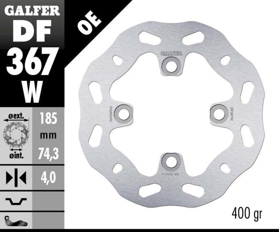 Galfer Rear Solid Mount Wave Rotor - Brake Disc - DF367W - 185mm