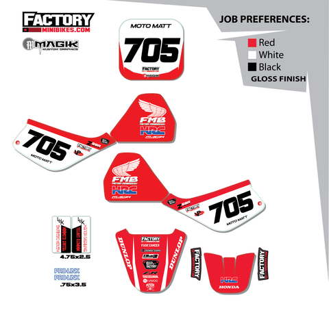 Z50 Factory Minibikes Custom Graphics Kit w/ Name & Numbers - Factory Minibikes