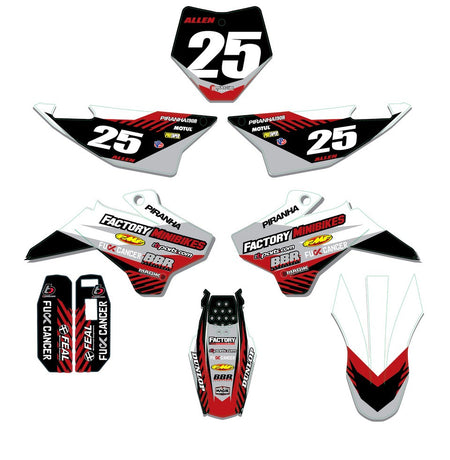 KLX110 Factory Minibikes Custom Graphics Kit w/ Name & Numbers - Factory Minibikes