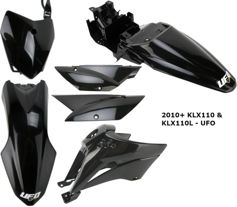 Complete Black Plastic Kit - UFO - 2010+ KLX110 & KLX110L - Factory Minibikes